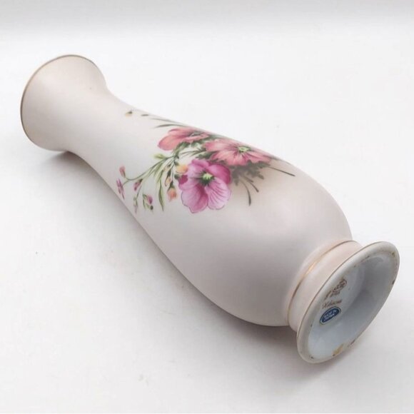 Porcelain Hibiscus Floral Bud Vase COR Crown 1988 Japan Matte Finish Gold Trim - Picture 6 of 7